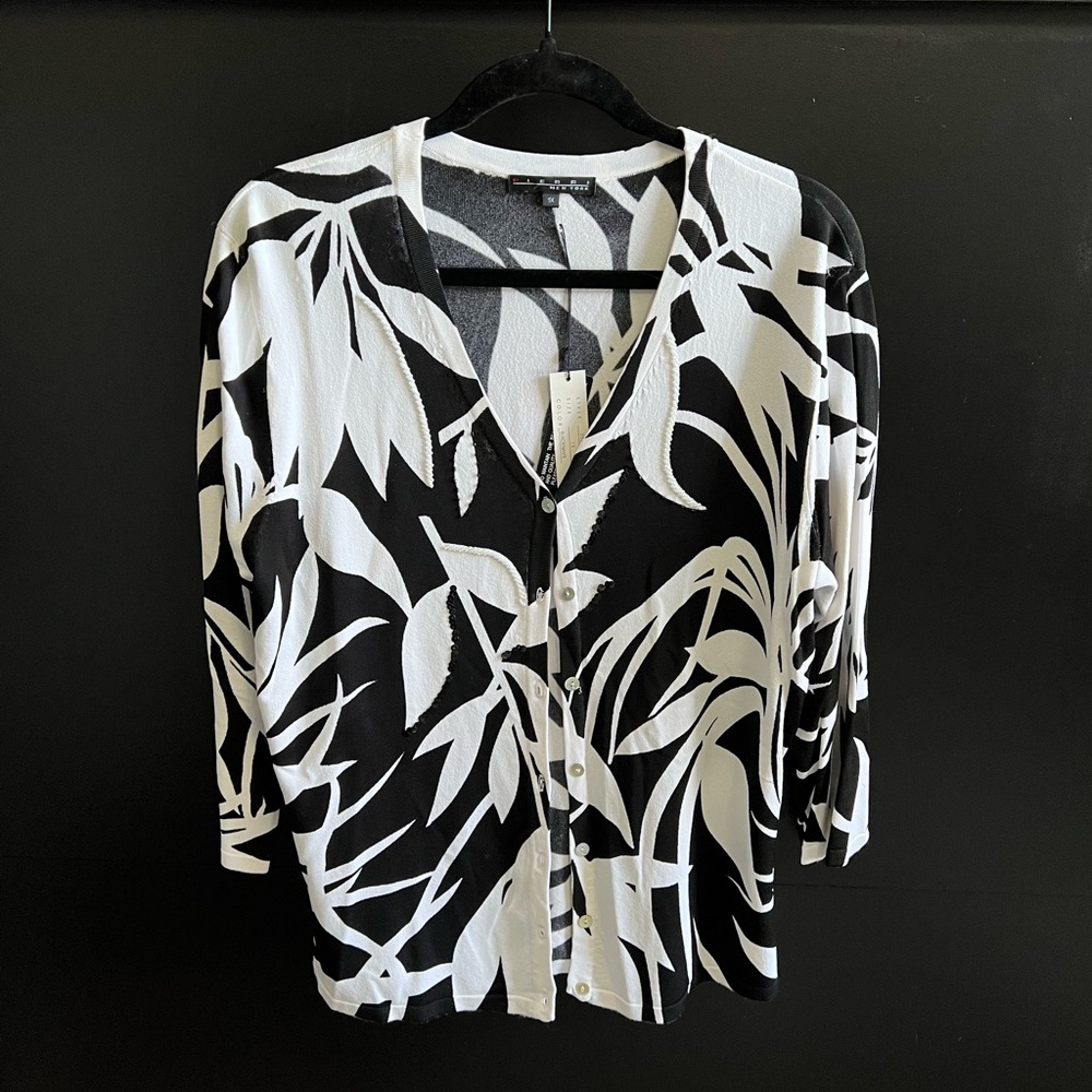 Pierri New York Black and White Botanical Button Down Shirt